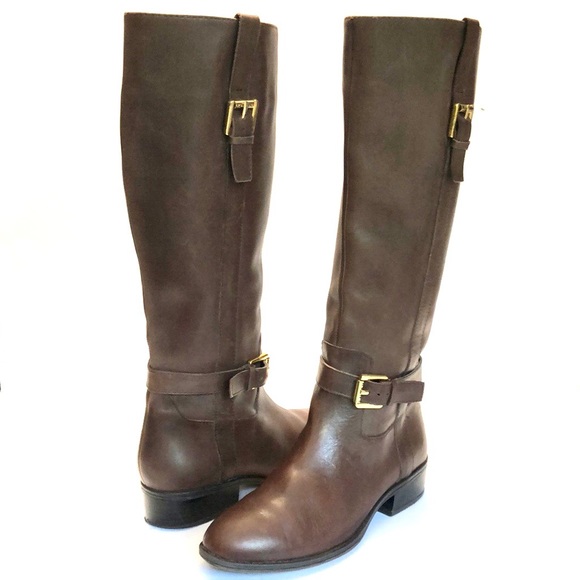 Lauren Ralph Lauren Shoes - Lauren Ralph Lauren Monica Brown Side Zip Knee High Leather Riding Boots Sz 5.5B